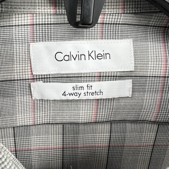 Calvin Klein Men's Gray Plaid Long Sleeve Slim Fit 4 Way Stretch Shirt Size L - Picture 3 of 5